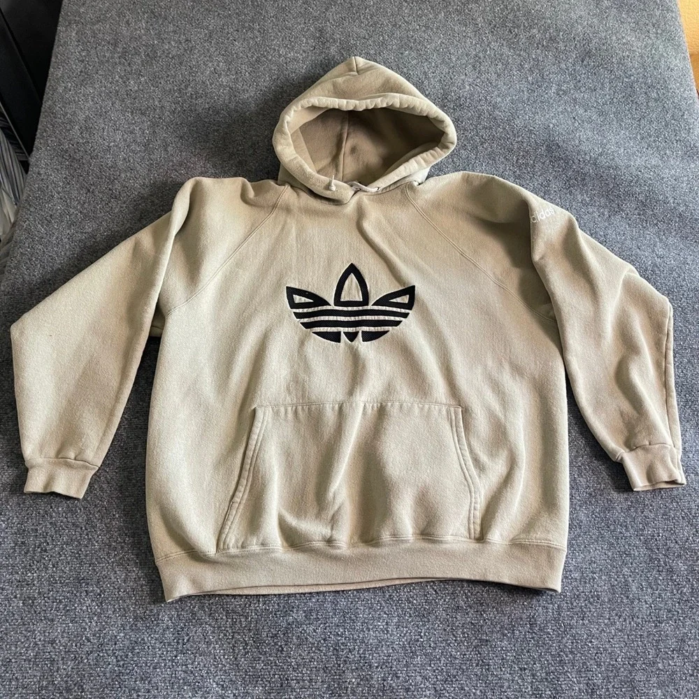 Vintage Adidas Originals Trefoil Hoodie Tan Beige Made in‎ USA Mens XL RN88387